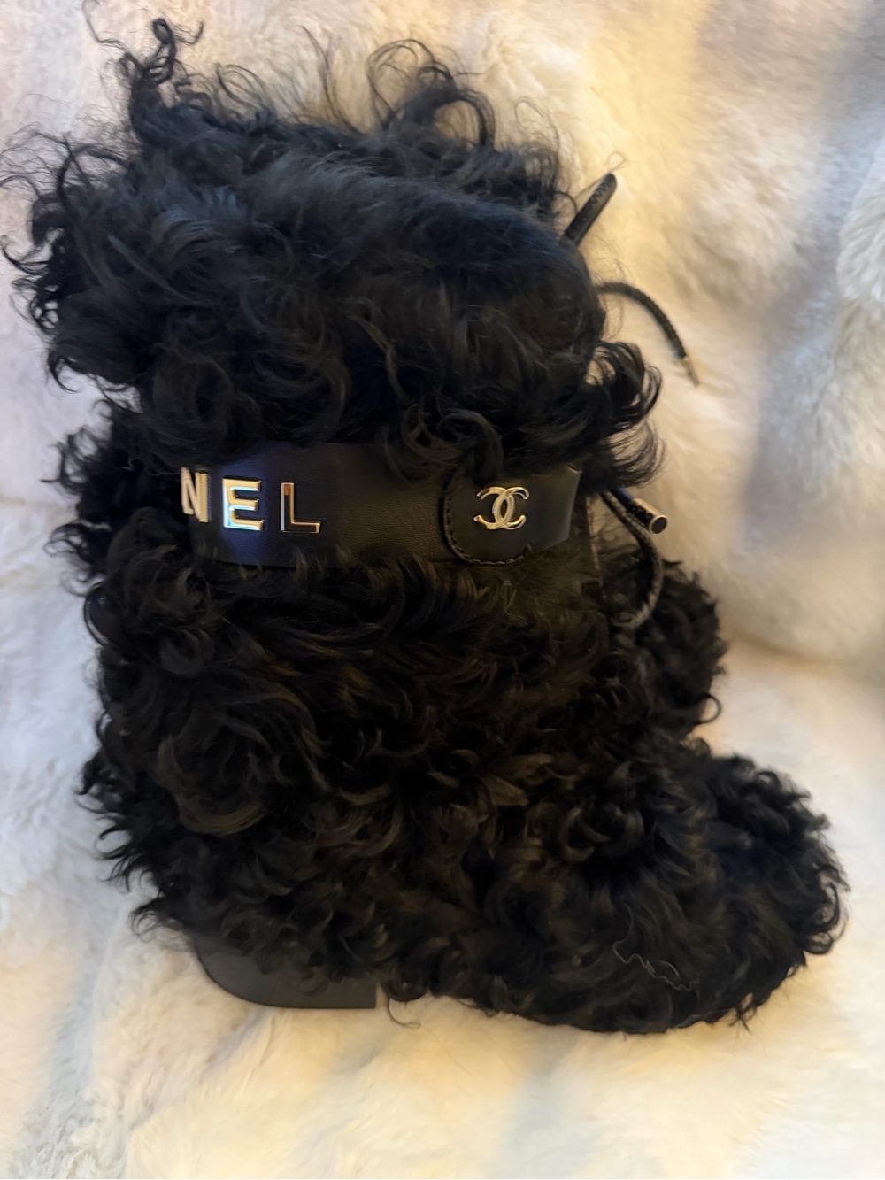 Brand New Chanel Shearling Sheepskin Half Boot Coco Logo Size 38c Black G38107